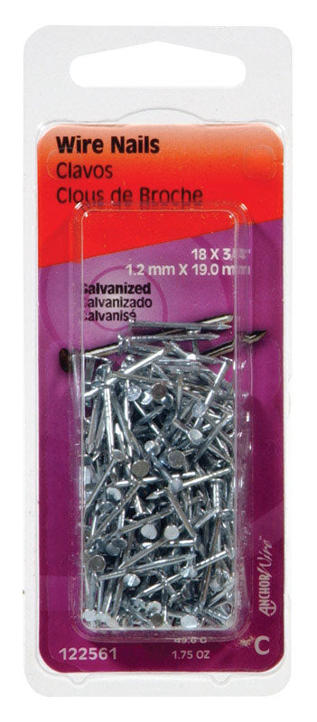 The Hillman Group 122562 Hillman Wire Nails 7/8" Galvanized 17 Ga Polybox 1.75 Oz, No Color