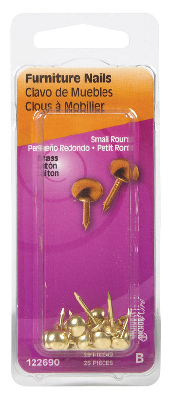 The Hillman Group 6 Pack-Upholstery Nails, Roundhead, Brass, Small, 25-Pk. -122690, No Color, Count