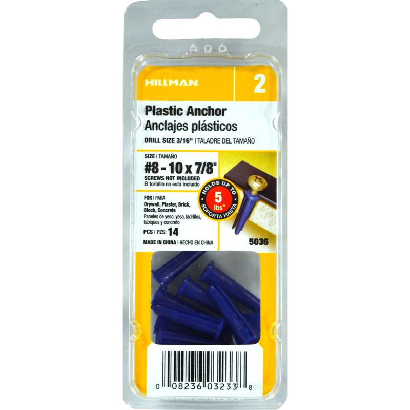 Hillman .164 in. Dia. x 7/8 in. L Plastic Pan Head Conical Anchor 14 pk