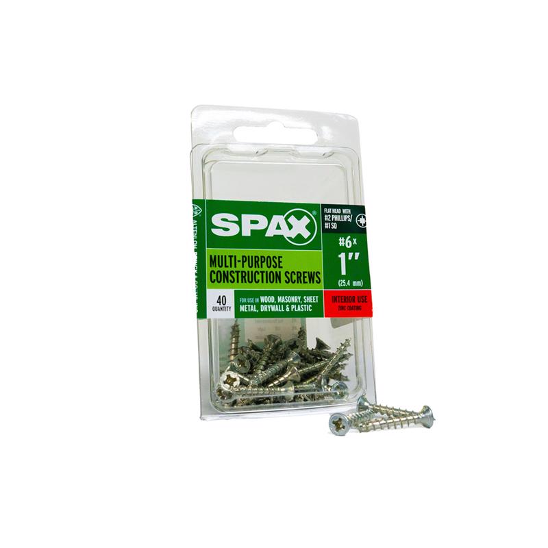 SPAX Multi-Material Screw No. 6 X 1 Zinc Phillips/Square Multiple Material Thread Flat Head Box 40