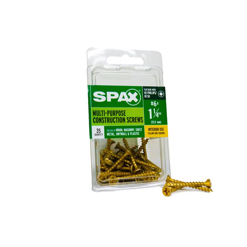 SPAX Multi-Material Screw 1-1/4" Zinc Phillips/Square Multiple Material Thread Flat Head Box 35