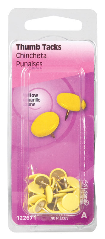 The Hillman Group 122671 Yellow Hillman 0.375 in. L Steel Thumb Tacks pk-Case of: 6 Each Pack 40 Total Items Qty: 2406, No Size