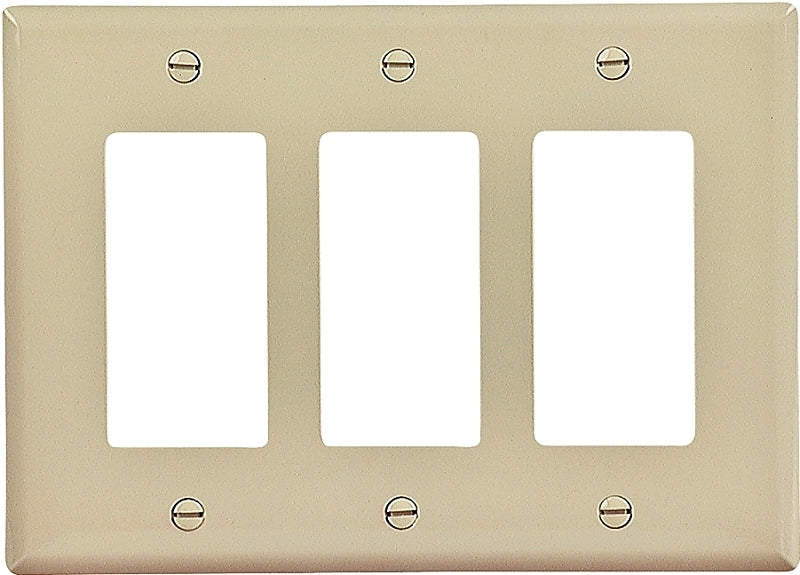 Eaton PJ263V Mid-Size Polycarbonate 3-Gang Decorator GFCI Wallplate, Ivory