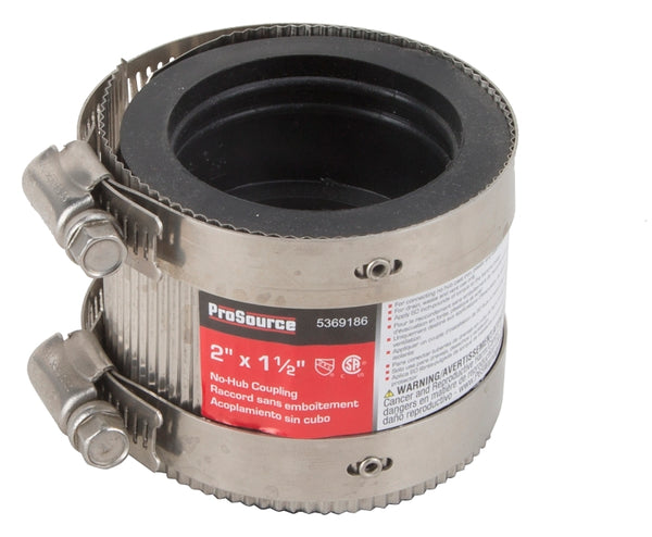 ProSource KJ-020 Coupling, 2 x 1-1/2 in, Rubber/Stainless Steel, Black/Stainless Steel Shield