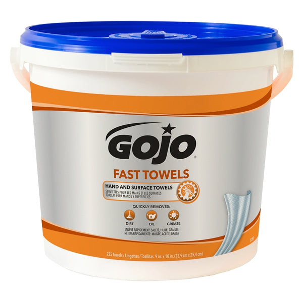 Gojo Fast Wipes Hand Cleaning Towels, Cloth, 225/Bucket 6299-02