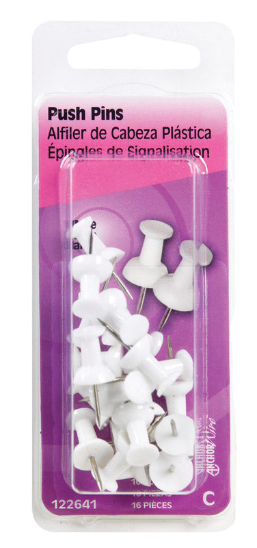 Hillman Fasteners 122641 White Push Pin, 6 pack