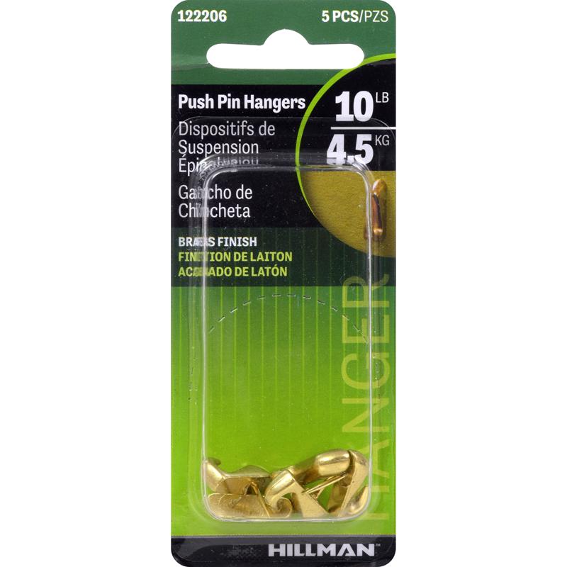 Hillman AnchorWire Brass-Plated Gold Push Pin Picture Hook Brass 5 pk 10 lb.