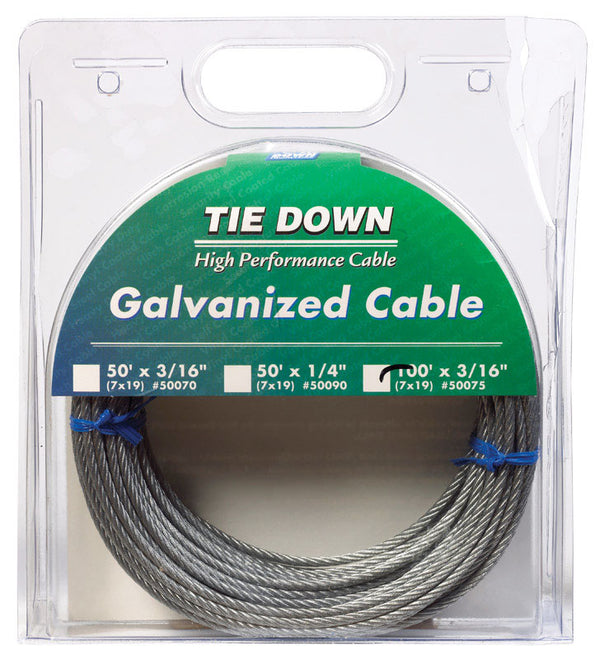 Tie Down Engineering Galvanized Galvanized Steel 3/16 in. Dia. x 100 ft. L Aircraft Cable 50075