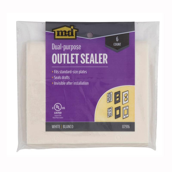 M-D Building Products MD Building Outlet Sealers for Standard & GFCI Outlets, White, 6pk 87916