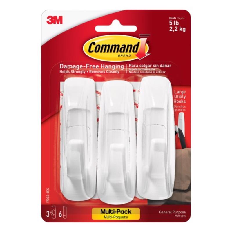 Command General Purpose Hooks Value Pack, Large, 5lb Cap, White, 3 Hooks & 6 Strips/pack 17003-3ES