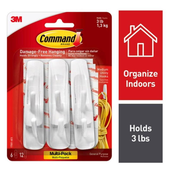 3M, 17001-6ES, adhesive hook, White