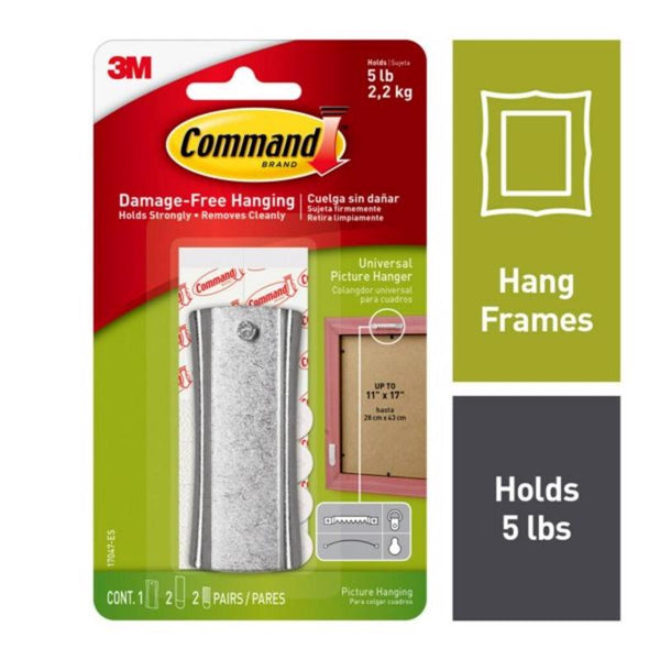 Command 5 lb Universal Picture Hanger, 1 Frame Hanger, 2 Command Strips and 2 Frame Stabilizer Strips for Sawtooth, D-Ring, Wire, Keyhole and Other Frames, Damage-Free Hanging for Home Decor 17047-ES