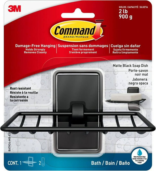 Command Soap Dish, Matte Black, 1 Holder, 2 Strips BATH34-MB-ESF