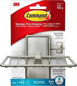 Command Soap Dish for Shower, Damage Free Hanging Bathroom Soap Dish, No Tools Bar Soap Holder, 1 Satin Nickel Soap Dish and 2 Water-Resistant Command Strips