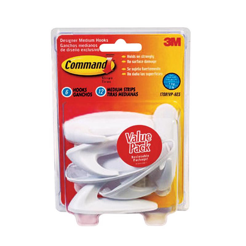 Command Medium Designer Hooks Multi-Pack, 6 Hooks, 12 Strips 17081-6ES