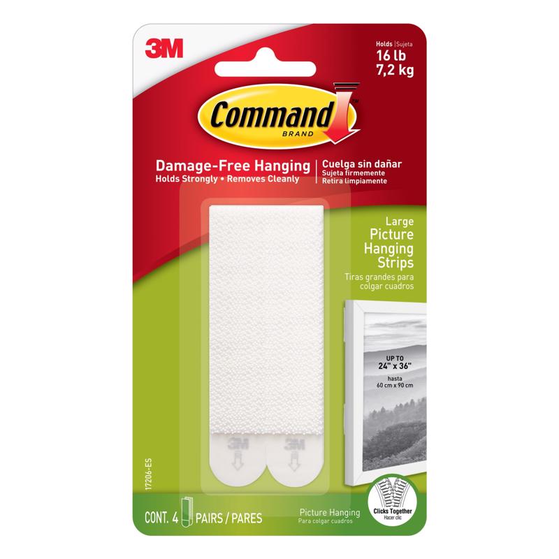 Command Large Picture Hanging Strips, Damage Free Hanging Picture Hangers, No Tools Wall Hanging Strips for Living Spaces, 4 White Adhesive Strip Pairs 17206-ES