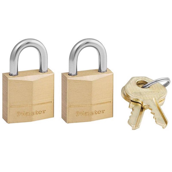 Master Lock 120T Three-Pin Brass Tumbler Locks, 3/4-Inch Wide, 2 Locks & 2 Keys, 2/Pack