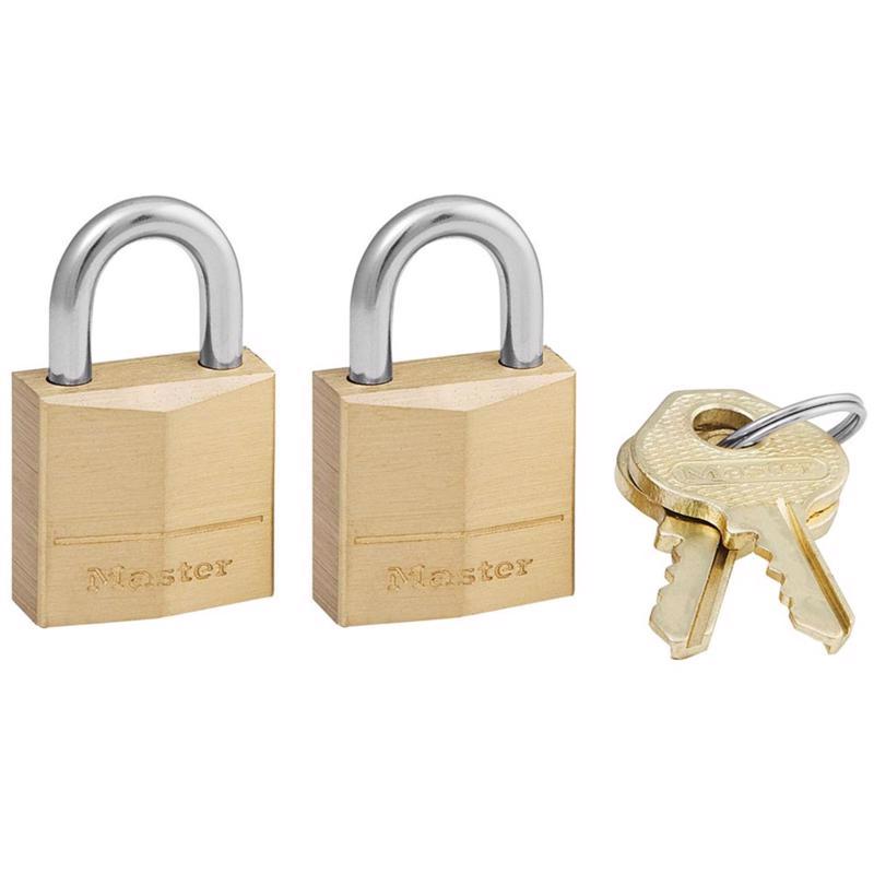 Master Lock 120T Three-Pin Brass Tumbler Locks, 3/4-Inch Wide, 2 Locks & 2 Keys, 2/Pack