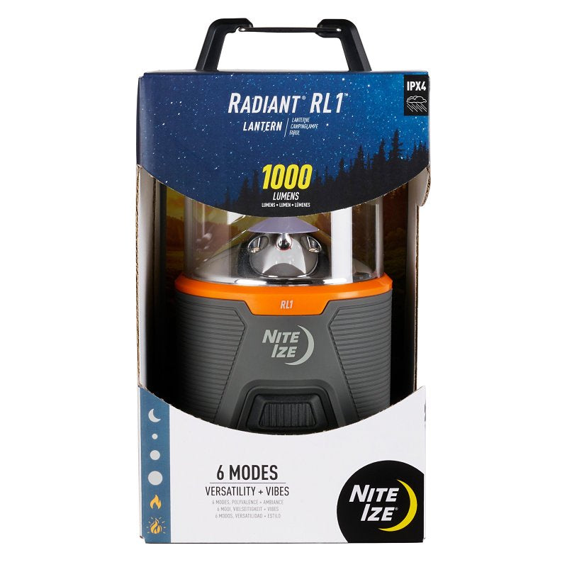 Nite Ize Radiant RL1 Lantern - Battery-Powered Lantern with 33-Day Runtime on Low - Multi-Mode LED Light - Built-in Carabiner Clip for Convenient Use - Amber Mode for Night Vision & Ambiance
