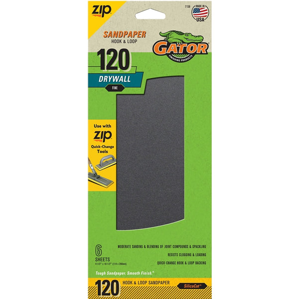 Ali Industries Gator 7158 Hook and Loop Fine 120-Grit Drywall Sheet Sandpaper, 4.5 x 10.5 Inch, 6 Sheets