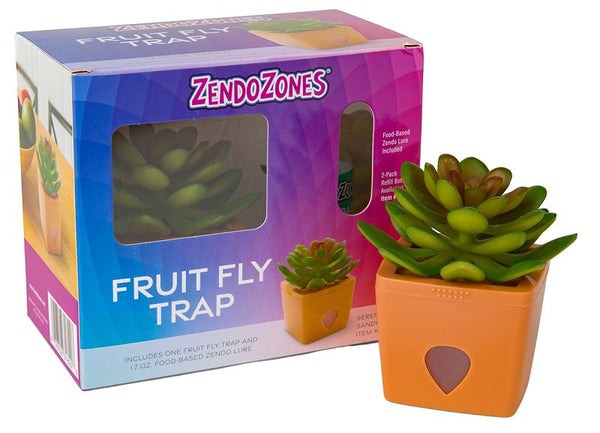 JT Eaton ZendoZones Fruit Fly Traps with Zendo Lure, 2-Pack Joyful Janet & Tranquil Tabitha with Plastic White Base, Refillable and Reusable (1820-SS)