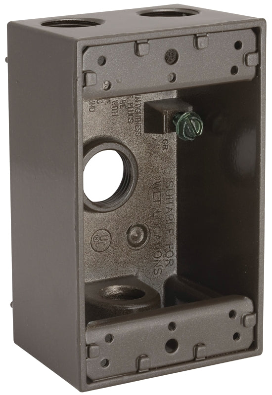Hubbell-Bell 5321-2 Single Gang Weatherproof Box with 4-1/2-Inch Outlets, Bronze