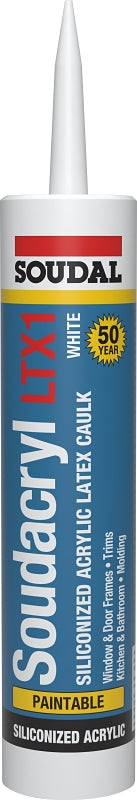 Soudal 146728 Siliconized Acrylic Latex Caulk, White, 10.1 Oz