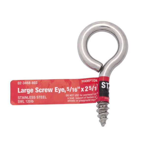 Ace Hampton Screw Eye 5/8'' 2-5/16'' O.A. 7/8'' Tread 120 Lb Bulk Stainless Steel 02-3468-803 (20-Pack)