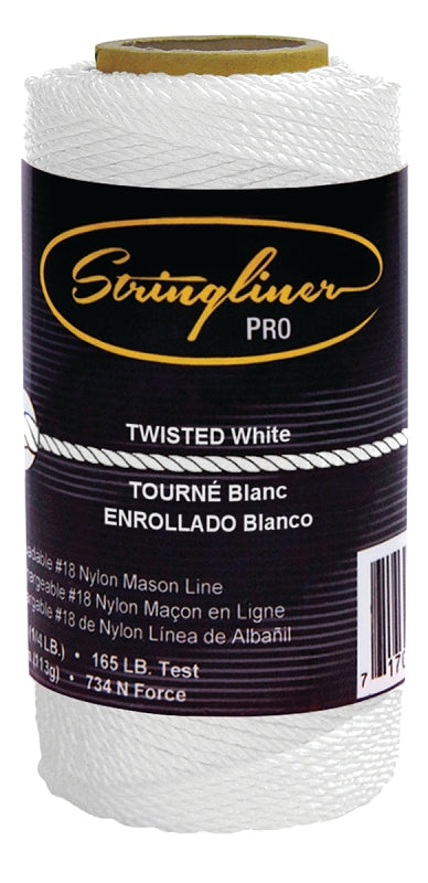 US Tape Company Stringliner Pro Series 35103 Construction Line, #18 Dia, 270 ft L, 165 lb Working Load, Nylon, White