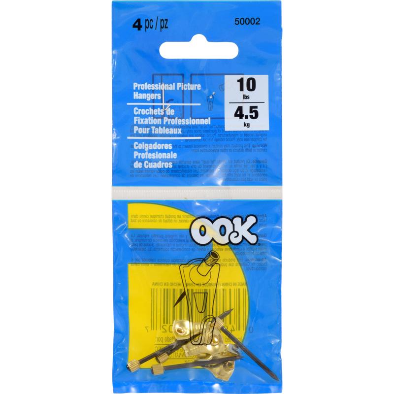 OOK 533004 Professional Picture Hangers, Art Hangers, Gold Finish, Reusable Picture Hooks, 10lb (4 set)