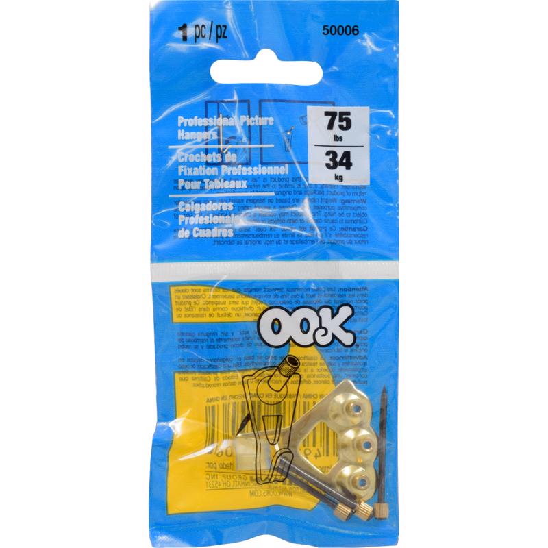Hillman OOK Brass-Plated Blue Steel Picture Hanger 75 lb. 1 pk - Case of: 12; Each Pack Qty: 112