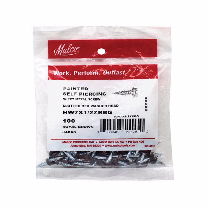 Malco HW7X1/2ZRBG - Sheet Metal Screw, 100 Pack - Brown Colored - 1/2-Inch Length