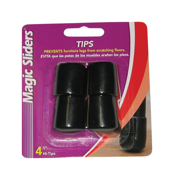 Magic Sliders Vinyl Leg Tip Black Round 1 in. W 4 pk Self Adhesive 97488