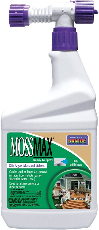 Bonide MossMax, 32 oz Ready-to-Spray Control for Algae, Moss and Lichens, Outdoor Home and Garden Use, Nonstaining Formula 728