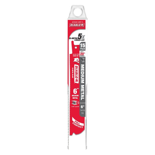 Diablo Bi-Metal Reciprocating Saw Blade, 6" Length, Dual Tooth, 14/18 TPI DS0614BF15
