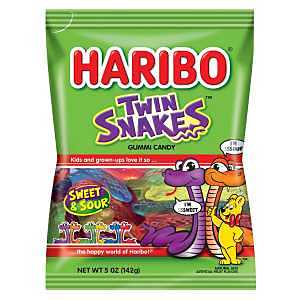 HARIBO Gummi Candy, Twin Snakes Sweet & Sour Gummy Candy, 5 Ounce Share Size Bags (Pack of 12) Delicious Soft & Chewy Snacks, Assorted Fruity Flavors
