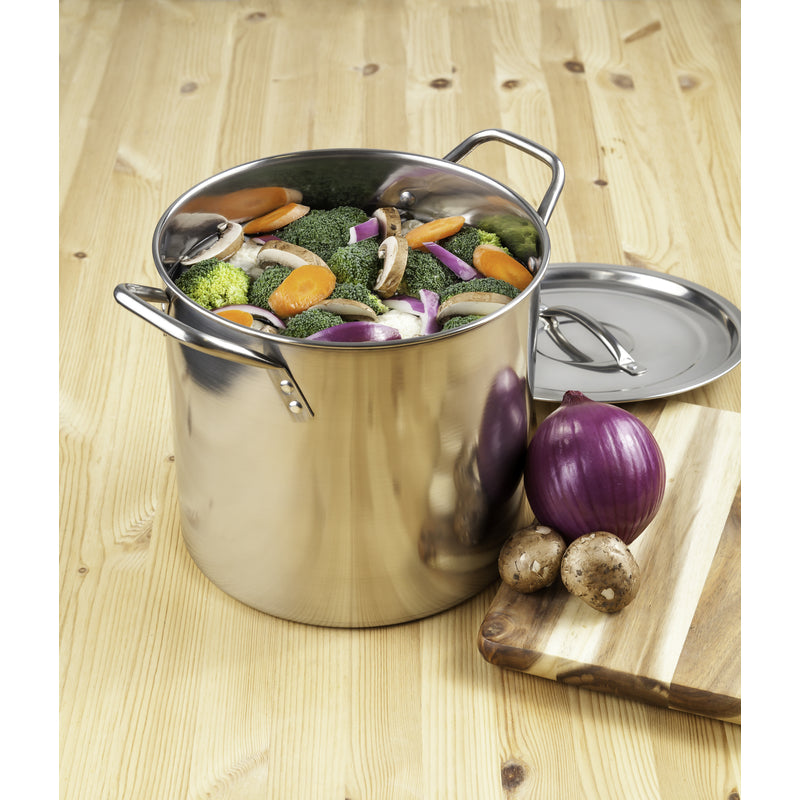 McSunley Medium N Cook Stockpot, 8 Quart, Silver Stainless Steel All Purpose Prep and Canning Bowl
