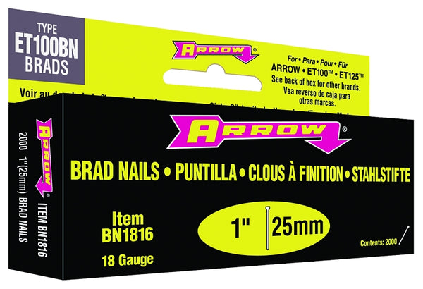 Arrow BN1816BCS brown 18 ga steel brad nail, 1 in, plain finish