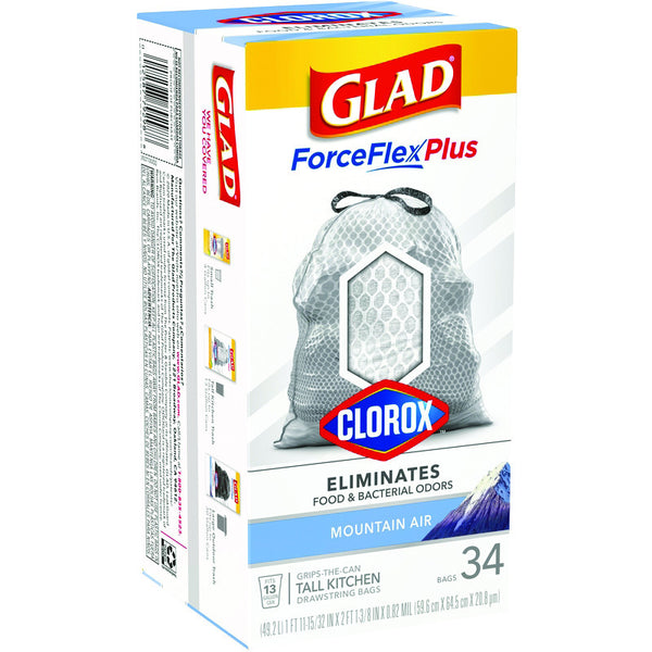Glad ForceFlex MaxStrength with Clorox Tall Kitchen Trash Bags, 13 Gal, 34 Ct (Package May Vary) 79298