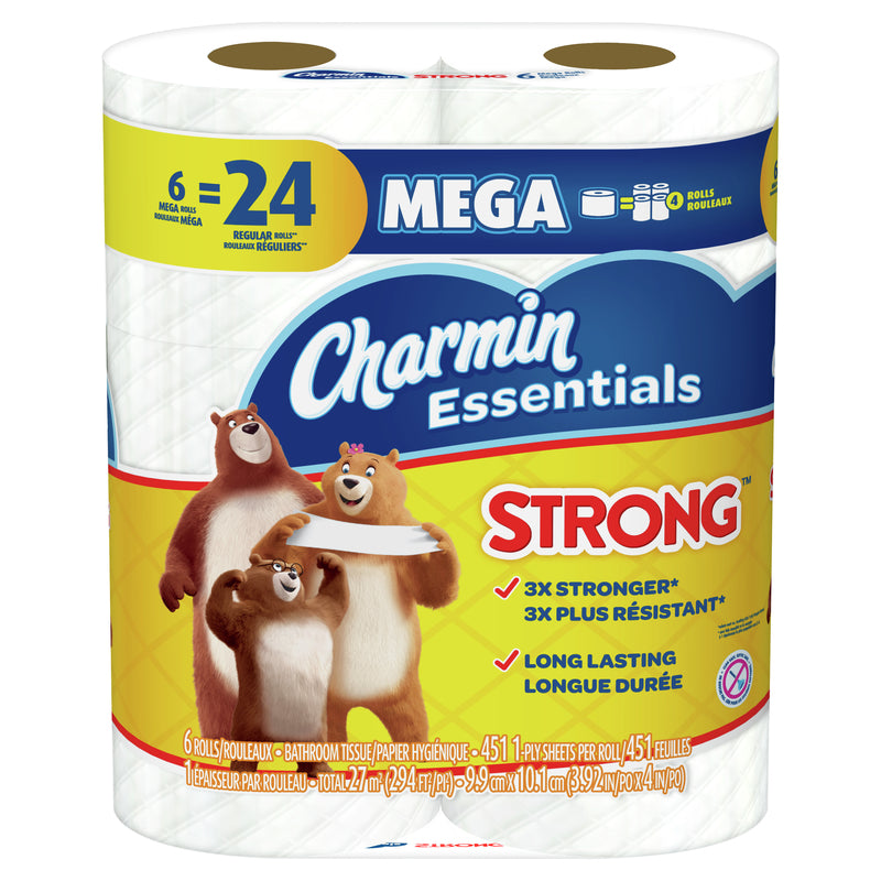 Charmin Essentials Strong Toilet Paper 6 Mega Rolls, 451 sheets per roll 80370663