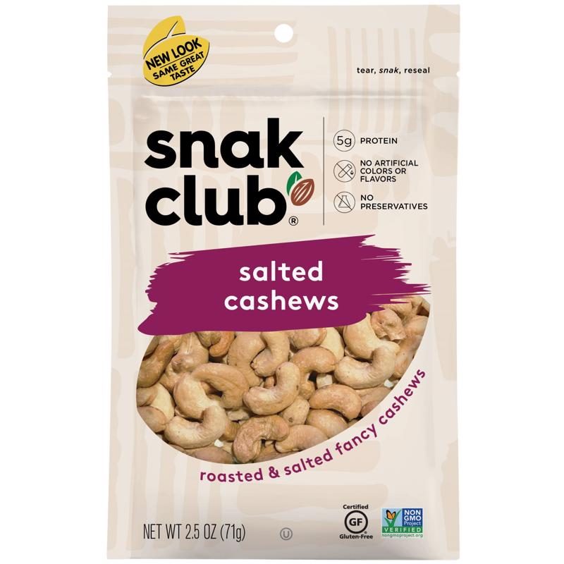 Snak Club Roasted & Salted Cashews, 2.5 Ounce (Pack of 6)