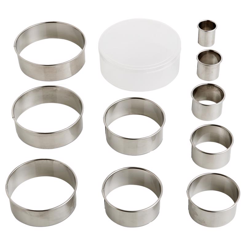 Mrs. Anderson’s Baking Cookie Fondant Cutters, Graduated Round, Stainless Steel, 10-Piece Set with Storage Container