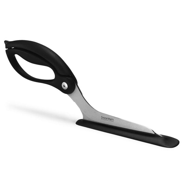 Dreamfarm Scizza 2-In-1 Easy Ergonomic Pizza Scissors with Stainless Steel Pizza Cutter Blades & Non-Stick Slice Server - Black DFSC2010