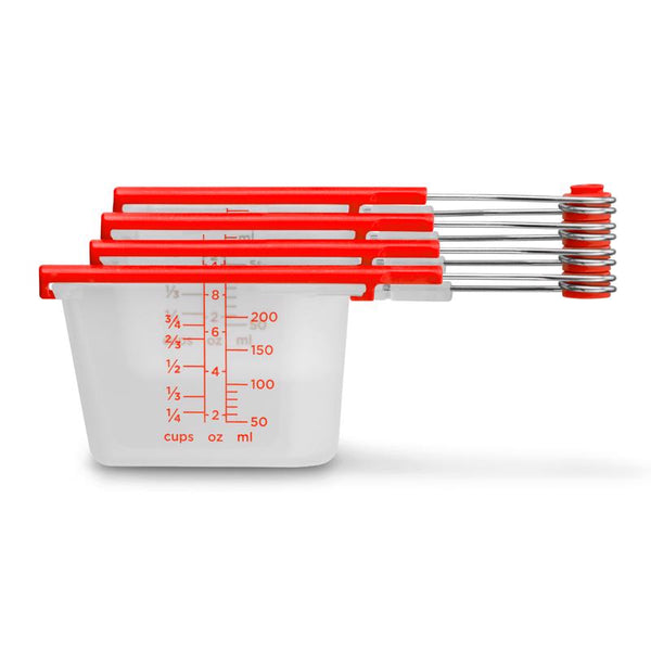 Dreamfarm Levups | Scraping Self-Leveling Measuring Cups | Set of 4 Cups | Red + Clear DFLV2430