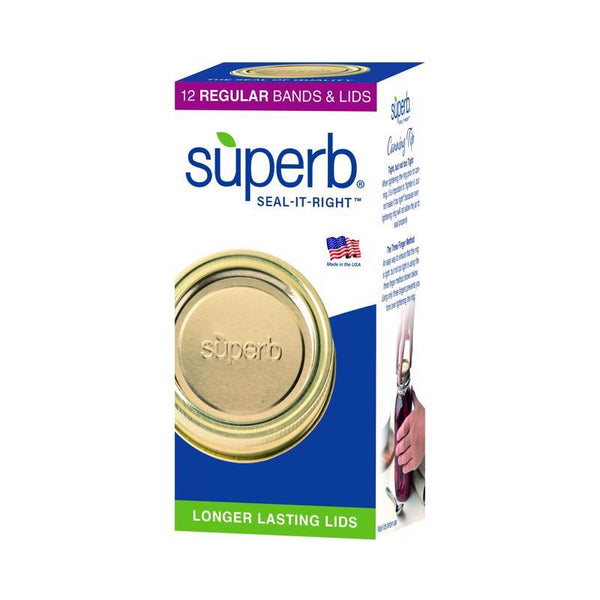 Superb Sealing Solutions Canning Lids and Bands - Mason Jar Regular Mouth Lid Toppers Fit Ball and Kerr Jars, 2.75 inch Food Grade with Thick Seals, USA Made, 12 Count 90305