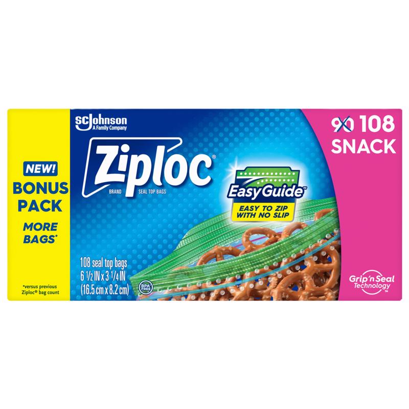 Ziploc Snack Bags, Easy Open and Close, Small Plastic Food Storage Bags, 108 Bags Total