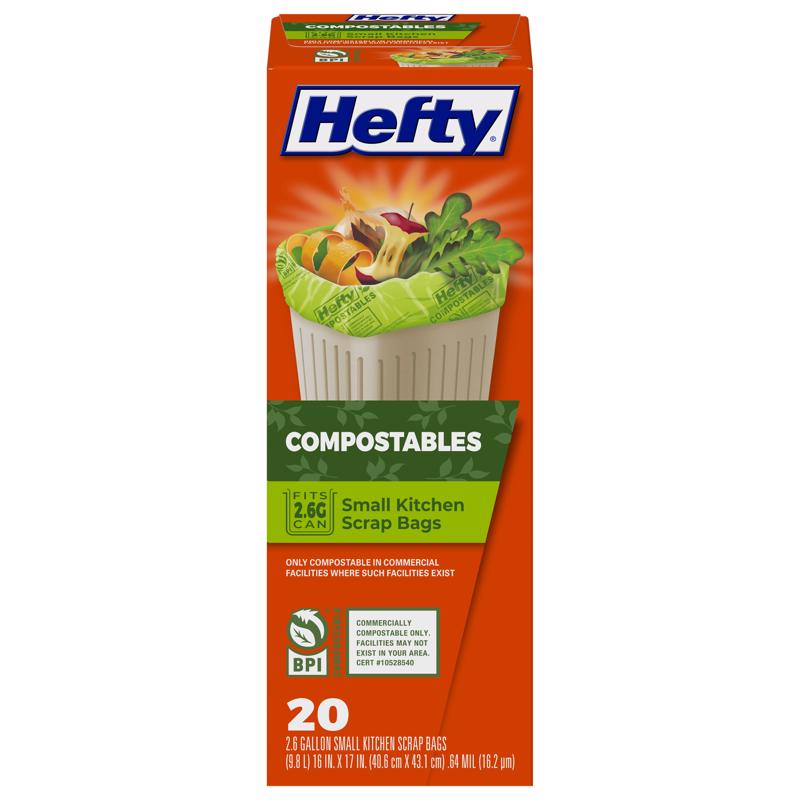Hefty® Compostable Kitchen Scrap Trash Bags, 2.6 Gallon, 20 Bags