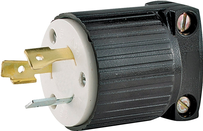 EATON L520P Locking Electrical Plug, 125 V, 20 A, 2 P, 3 W, Black And White