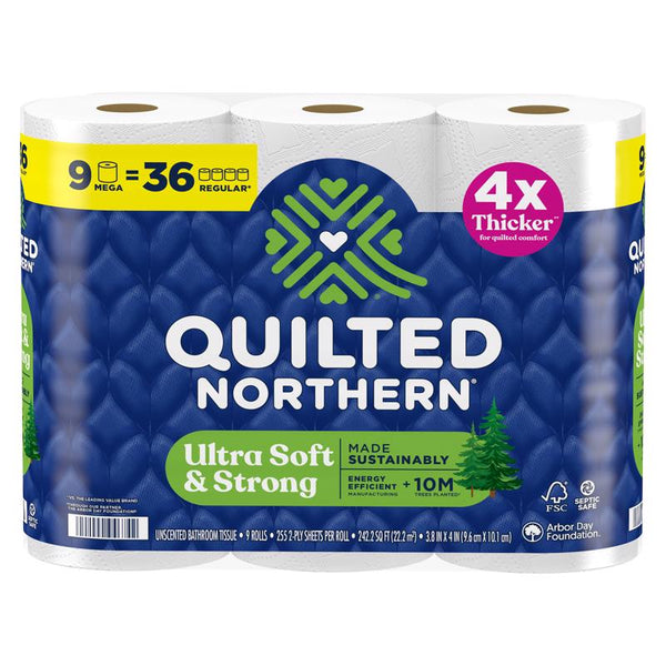 Quilted Northern Ultra Soft & Strong Toilet Paper, 9 Mega Rolls = 36 Regular Rolls, 5X Stronger*, Premium Soft Toilet Tissue 94566