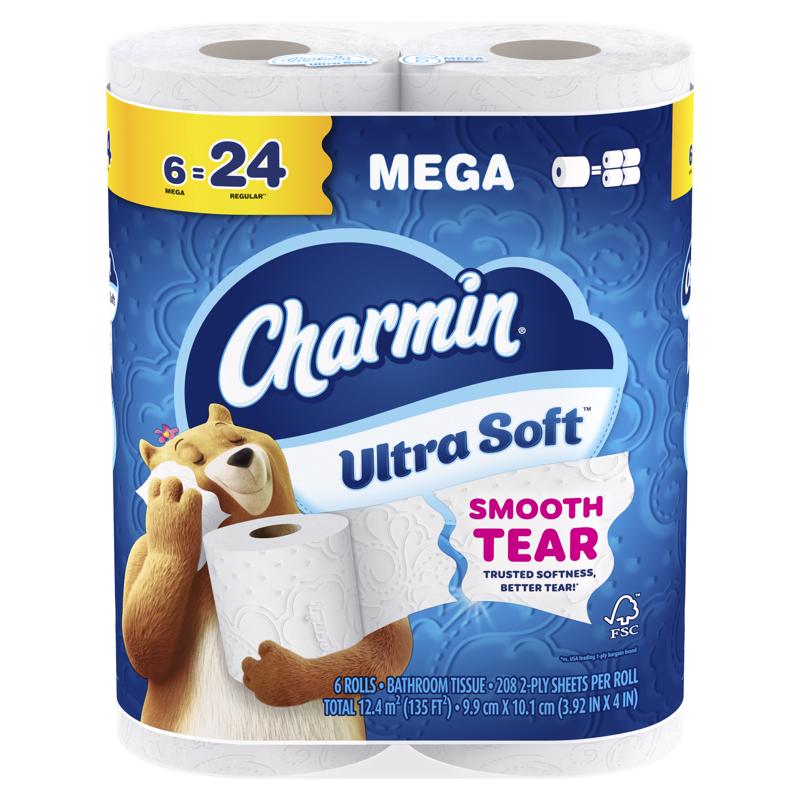 Charmin Ultra Soft Toilet Paper, 6 Mega Rolls = 24 Regular Rolls